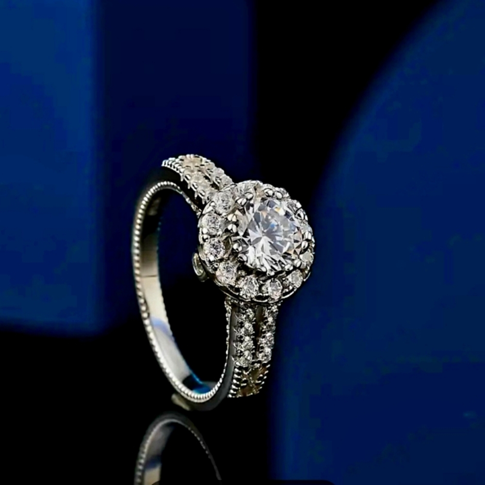 925 Sterling Silver4 Carat Round Moissanite Crown Ring  FashionableTrendy Design